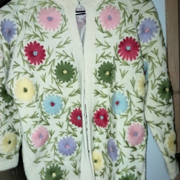 Vintage knit floral sweater like new silk lined large - Picture 6 of 7
